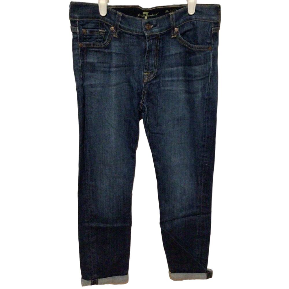 7 For All Mankind Women's Skinny Crop & Roll Blue Jeans Size 28x24 Rolled Hem